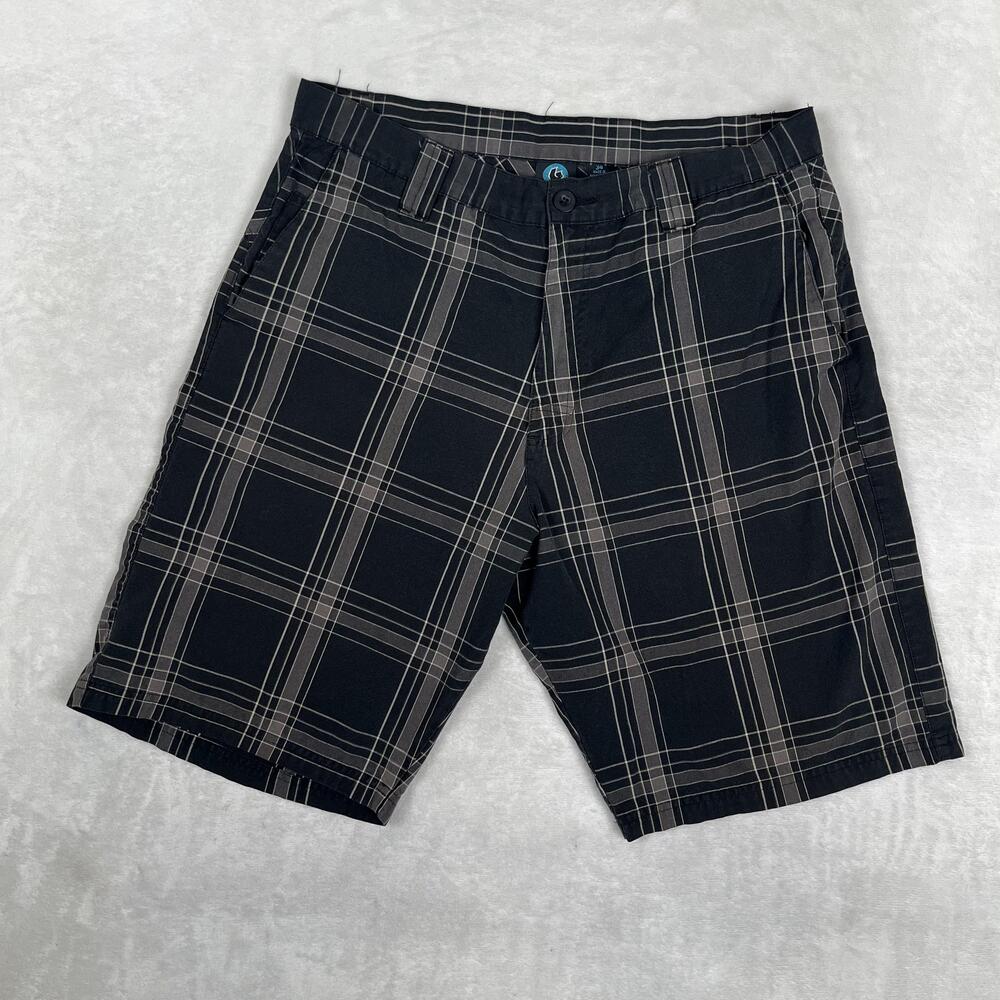 Vintage Burnside Shorts Mens 34 Black Plaid Chino 11 Inseam Flat Front Y2K